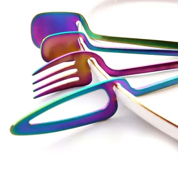 16pcs Rainbow Set de Cină Lingura Furculita Cutit de masa Decor de Masă Seturi de Tacâmuri de Bucătărie Mat Aur tacamuri Set Deserturi Supa de Cafea Utilizare