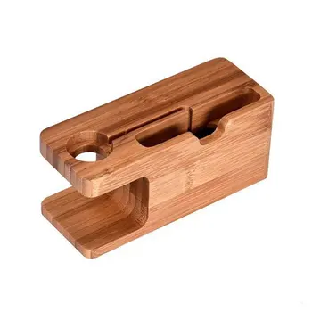 2-în-1 de Bambus Reale lemn Suport de birou pentru Tableta iPad Suport de Andocare Suport Incarcator pentru iPhone Dock de Încărcare pentru Apple Watch