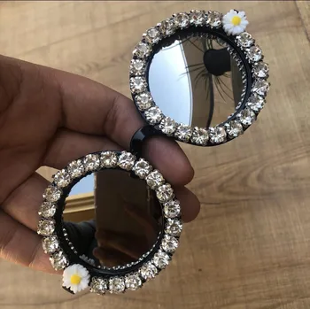 2021 Superba ochelari de Soare pentru Femei Cristal de Diamant Manual Rotund Ochelari de UV400 Oglindă Lentile de Design de Flori de Vară, Ochelari de Soare