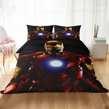 3D Iron Man Seturi de lenjerie de Pat de Moda Carpetă Acopere Set Unic Dublu Regina King Lenjerie de pat fata de Perna Anime Albastru capac Plapuma Seturi