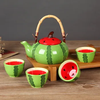 5pcs/set de Ceai din Ceramica Set de Kung-Fu Cup T Pepene verde Set de Ceai Drinkware Set de Fructe Forma de Ceainic Costum