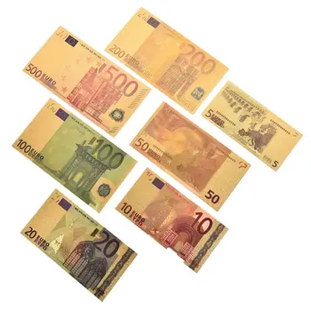 7Pcs 5 10 20 50 100 200 500 EUR de Aur a Bancnotelor în Aur de 24K Fals Bani de Hârtie pentru Colectarea de Bancnote Euro Seturi