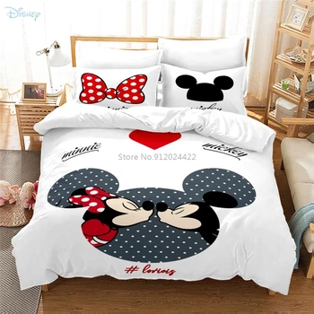 Alb și negru Disney Mickey Mouse-Set de lenjerie de Pat Cupluri Minnie Mouse Pat, Pilote Set de Acoperire Regele Plapuma fata de Perna cu