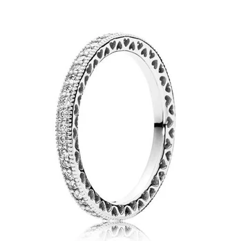Argint 925 Inel pandora pot fi Stivuite Inimile Cu Cristal Inele Pentru Femei Petrecere de Nunta, Cadou de Bijuterii de Moda