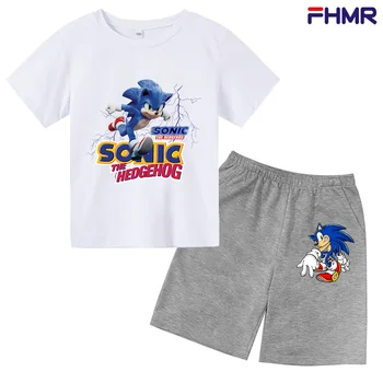 Băiatul Haine Sonic Seturi de Vară 2021 Copil tricou+pantaloni scurți 2pc copil Copilul Tinuta Sport Costum Pentru 4-14 Ani Costum Copii Îmbrăcăminte