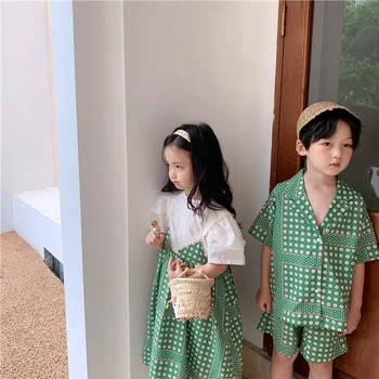 Băieți Fete floral, maneci scurte set haine stil coreean vara fata de copil liber bretele rochie de seturi de Fratele și sora îmbrăcăminte