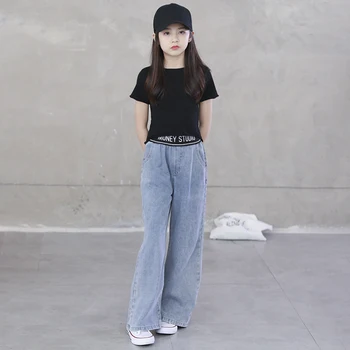Clasic Boutique 12 13 14 An de Vară pentru Copii Moda coreeană Bumbac Scurt-maneca Top + Pantaloni din Denim Libere Două Piese Utilaje