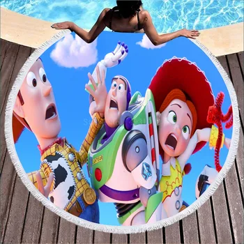 Desene animate Disney frumoasa si ia pentru Copii Prosop de Plajă Înot Sport Prosop de Baie cu Ciucure Rotund 150cm