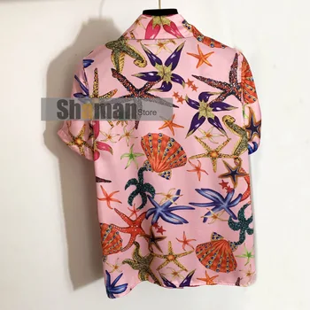 Design de lux 2021 Vara Marca High End Nouă Stea de mare Coajă de Imprimare Rever Maneca Scurta Tricou bluza femei tricouri camisas mujer