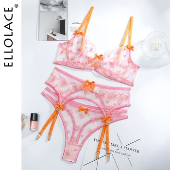 Ellolace Lenjerie Sexy Exotice Seturi Transparente Sutien Senzual Lenjerie Femeie 3 Seturi De Piese Pentru Femei Dantelă Lenjerie Erotica Lenjerie Set