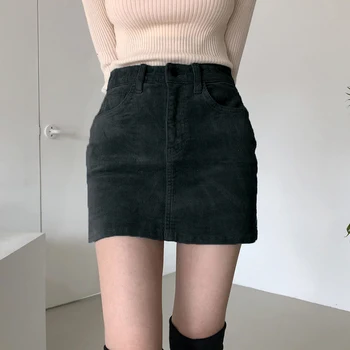 HEYounGIRL Casual pantaloni de Catifea cord Creion Fusta pentru Femei de Moda coreeană Talie Mare Fuste Femei Toamna Split, Mini-pantaloni Scurți, Fusta Harajuku