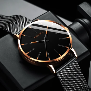 Mens De Moda Minimalist Ceasuri De Lux Ultra Subțire Plasă Din Oțel Inoxidabil Curea Cuarț Ceas Rose Gold Barbati Ceas Cadouri Reloj Hombre