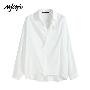 MJstyle 2021 Tricouri Femei Primavara, Vara Femei Top, Lady Bluza Cu Maneci Lungi, La Modă Culoare Pură Drape Shirt Topuri 521310032