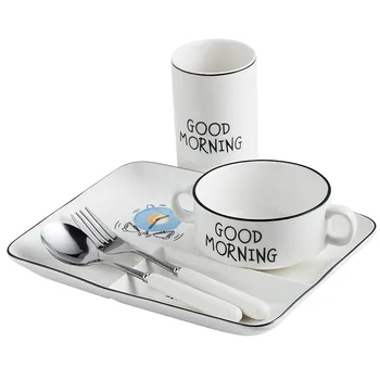 Nordic Ceramice Despărțitoare De Companie Farfurie De Pierdere În Greutate Set Tacamuri Ustensile De Bucătărie Lingura Furculita Set Accesorii De Bucatarie