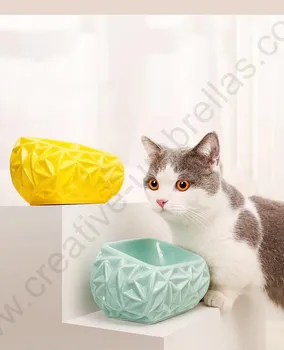 Noua creatie geometrie ceramice castron pet alimentare alimentator anti bat peste înclinat gura anti scratch pentru pisica bea si a manca