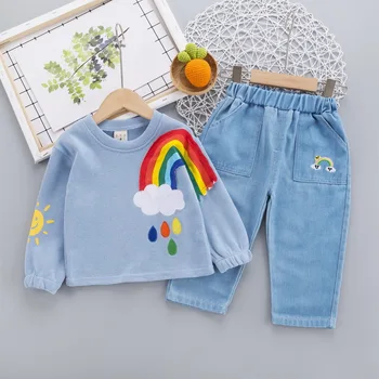 Noua Toamna Primavara pentru Copii Haine Casual Baieti de Desene animate T-shirt Fete Pantaloni 2 buc/set Copii Copilul de Îmbrăcăminte pentru Sugari îmbrăcăminte Sport