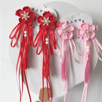 O pereche de stil retro Hanfu floare franjurata panglică de păr accesorii și kimono accesorii pentru copii etapă cap floare ac de păr