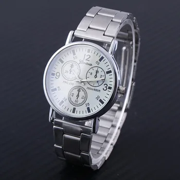 Oamenii de afaceri cuarț ceas bandă de oțel neutru ceasuri Geneva false culoarea ochilor albastru de sticlă bandă de oțel ceasuri bărbați cuarț ceas
