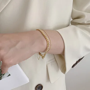 S925 Argint Brățară pentru Femei Coreea de Geometrie Simplă Multi Strat Design de Lanț Brățară Bijuterii en-Gros