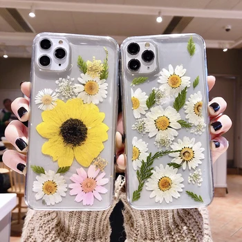 SUYACS Flori Uscate Frunze de Telefon Caz Pentru iPhone 11 Pro Max XS Max XR X 7 8 6 6S Plus Crizantema Epoxidic Moale Capacul din Spate Cadou
