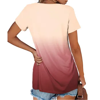 Tricou Femei Modă Plus Dimensiune Gradient de Culoare V-Neck Short Sleeve T-shirt de Moda Topuri casual vintage футболка женская топ