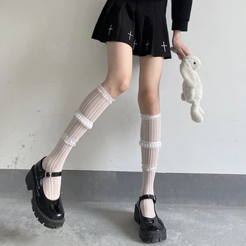 Y Demo Gotic Sexy Dantela Volane Dungi Sosete Femei Harajuku Punk Mid-calf Socks Gol Afară 2021