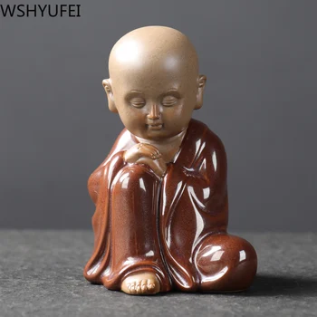 1 BUC de Ceai din Ceramica companie Mică Statuie a lui Buddha Călugăr Figurina Ornamente Desktop Violet decor din Ceramică Ceai Set Accesorii