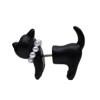 1 Pereche de Înaltă calitate de Moda pentru Femei Cadouri Negru Puncție Bijuterii Ureche 3D Negru de Perla Pisică Cercei Stud Pentru Femei