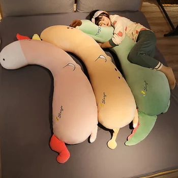 100/130cm Gigant de Desene animate de Lung Curbat Pernă de Pluș Animale Pernă de Pluș Unicorn Dinozaur Cerb Jucării de Pluș Fata de Perna de Dormit