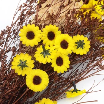 100buc Mini Mătase de Floarea-soarelui Flori Artificiale Cap Pentru Decor Nunta DIY Scrapbooking Cununa de Ambarcațiuni Accesorii Flori False