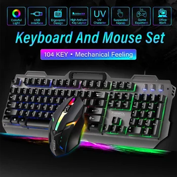 104Keys USB cu Fir Gaming Keyboard Mouse-ul Seturi Colorate Iluminate cu LED lumina de Fundal Tastatură Curcubeu 1000DPI Reglabil Mouse-ul Pentru PC