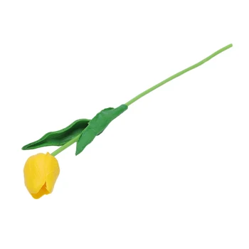 10buc Galben Latex Real Atinge Floare de Lalea cu Frunze De Buchet de Mireasa Decoreaza