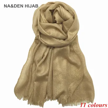 1buc fir de Aur solid esarfa femei stralucire simplu șal confortabile viscoză și eșarfe șal musulman tipărite marame arab hijab stralucitor