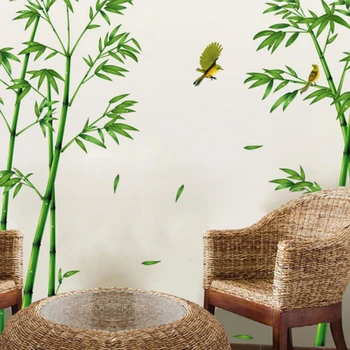 2 buc de Bambus Verde Autocolante de Perete din PVC rezistent la apa Autocolante Decorațiuni Murale Hârtie Living Fundal Autocolante de Perete