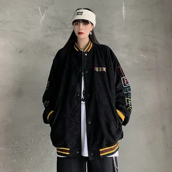 2020 Japonia Supradimensionate Baseball Strat Uniform Harajuku Bomber Geaca Pentru Femei Broderie Cuplu De Catifea, Jachete De Hip-Hop Streetwear