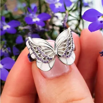 2020 Moda Fluture Cristal Inele Pentru Femei Bijuterii Inel Doamnelor Roz Violet Insecte Inele De Nunta Femme Inel De Epocă