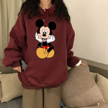 2021 Disney Femei Pulover Cu Gluga Mickey Mouse Grafic Jachete Cu Maneci Lungi De Sus Haine De Sex Feminin Nou Fierbinte Hanorace Doamna Tricou