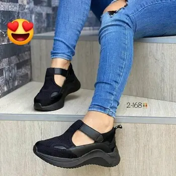2021 Femei Pantofi De Pompe De Vară Mijlocul Tocuri Indesata Plus Dimensiunea Ochiurilor De Plasă Respirabil Adidas Pantofi Pene De Sex Feminin Mujer Sapato Feminino