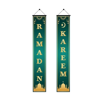 2021 Noi 2 buc Eid Mubarak Pridvor Banner Ramadan Kareem Ușa din Față Steag Semn Decor