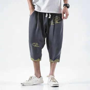 2021 Noi Streetwear Pantaloni Casual Barbati din Bumbac Lenjerie de Harem Joggeri Bărbați Stil Chinezesc Broderie Vițel-lungime Pantaloni Barbati