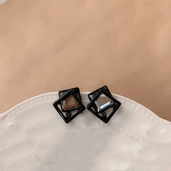 2021 Ureche Bijuterii Cristal Negru Pătrat de Metal Cercei Accesorii de Petrecere pentru Femei