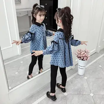 2021 Vară, Primăvară Nouă Fetițe Puncte Imprimare Tricouri Cu Maneca Lunga Topuri De Moda Pentru Copii Bluze Copii Haine Casual Pentru Gilrs J24