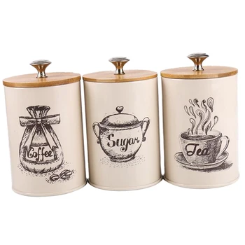 3-pack Retro Ceai, Cafea, Zahăr Recipientului de Stocare de Bucatarie Borcane de Conserve w/ Capace