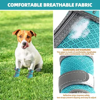 4buc/Lot Câine Cizme Laba Protector Anti-Alunecare Respirabil Pantofi Caine Mici pentru Câini de talie Medie cu Bretele Reflectorizante Catelus Papuceii