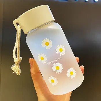 500Ml Mici Daisy Creative Transparent de Plastic, Sticle de Apă Bpa Gratuit Mată Sticlă de Apă Portabil cu Coarda Sticla de Apa
