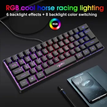 61 Key Keyboard Joc Anti-ghosting cu Fir USB LED Backlit Axa Tastatură de Gaming Pentru PC Gamer Cu Iluminare RGB