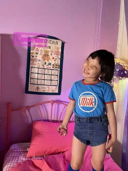 8136 Copii Topuri de Vara de Îmbrăcăminte pentru Copii Fete Maneca Scurta tricou Baieti Litera T-shirt pentru Copii coreean Contrast Retro tricou