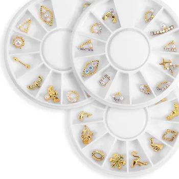 Amestecat 12 Stiluri de Argint 3D Gol burghiu cu diamant de Metal de Decorare Arta de Unghii, Accesorii Manichiura Farmece Unghii din Aliaj de Bijuterii Știfturi