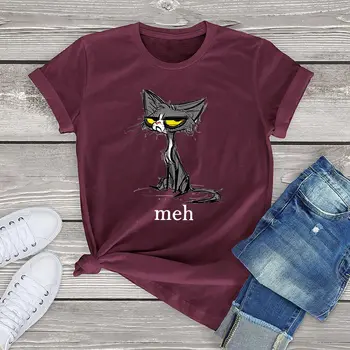 Amuzant Meh Pisica Siameza tricou femei îmbrăcăminte kawaii Cadou pentru Iubitorii de Pisici grafic femei Tricouri din bumbac topuri de moda bluze moi