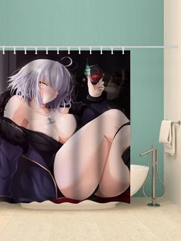 Anime, fată nevinovată cu sanii mari imprimare de înaltă calitate perdea de duș produse de baie cu cârlige rezistent la apa de baie